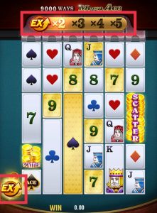 AutoSpin feature settings panel in Mega Ace Slot Demo Free showing configurable options for total spins, win ratio, balance thresholds, and free game stop conditions. 