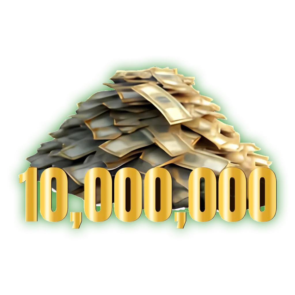 A digital illustration showing a large pile of money with the number 10,000,000 in bold gold letters, representing a potential prize at Naseebet.