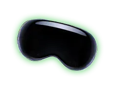 A sleek black virtual reality headset with a reflective visor and green glow, showcasing a high-tech reward offered by Naseebet.