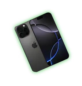 A sleek black iPhone with a glowing screen, outlined in green, symbolizing a tech giveaway or reward available through Naseebet.