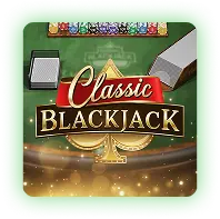 A stylized Classic Blackjack logo with golden text, playing cards, chips, and a green casino table background, representing the blackjack gaming experience at Naseebet.
