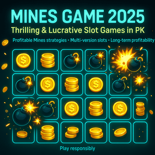 Colorful grid from a digital mines game showing coins, bombs, and explosions, promoting profitable strategies and thrilling slot gameplay in 2025. The image highlights the concept of the mines game with bright visuals and a message to play responsibly.